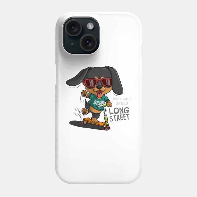 dachshund riding scooter Phone Case by Mako Design 