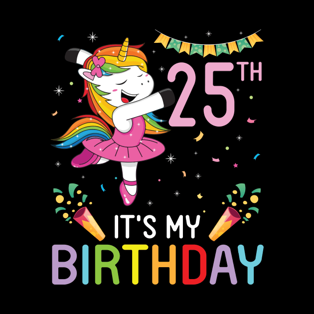Happy Unicorn Dancing Congratulating 25th Time It's My Birthday 25 Years Old Born In 1996 by bakhanh123