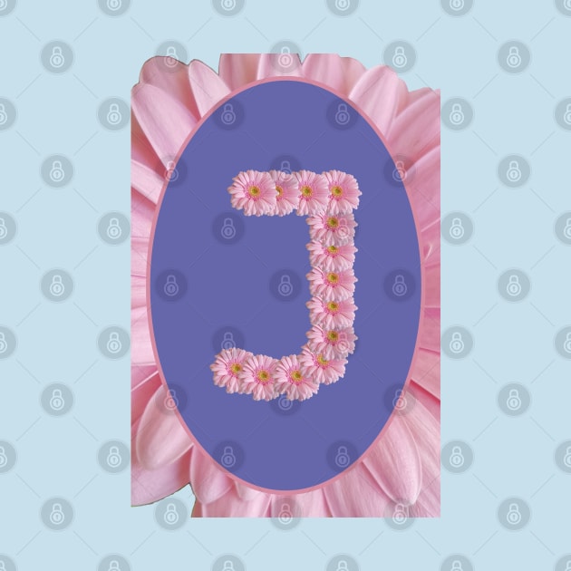 Floral Letter J Pink Gerbera Daisy Monogram by ellenhenryart