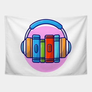 Online Book Music Listening with Headphone Music Cartoon Vector Icon Illustration Tapestry