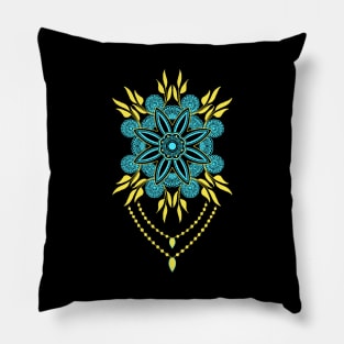 Blue and Yellow Mandala with chains Pillow