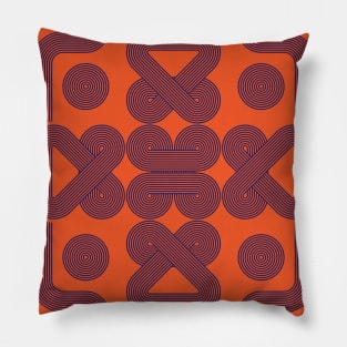 Geometric symmetric art blue line on orange background Pillow