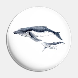 Humpback whale mother and baby Pin