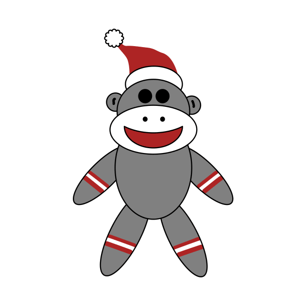 Cute Sock Monkey With Santa Hat Christmas by OrchardBerry