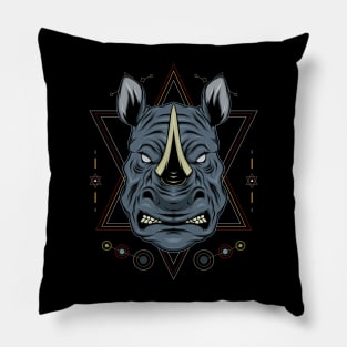 angry rhino illustration Pillow