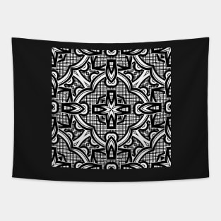 Black and White Seamless Pattern with Mosaic Motif Tapestry