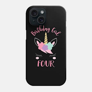 Kids 4Th Birthday Girl Unicorn Fourth Birthday Phone Case