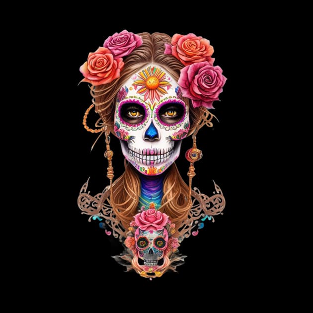 Embody the Spirit of Dia de los Muertos with Stunning Woman in Sugar Skull Makeup by ImaginativeInkPOD