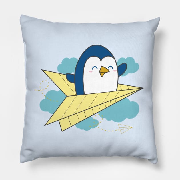 Fly high penguin! Pillow by mydoodlebin