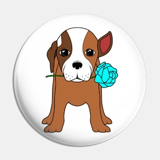 Dog with Ear and blue Rose Pin