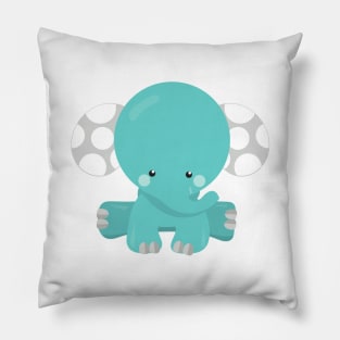 Cute Elephant, Little Elephant, Blue Elephant Pillow