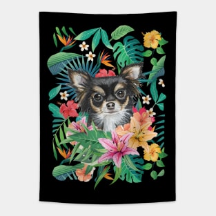 Tropical Long Haired Black Tricolor Chihuahua Tapestry