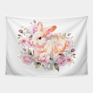 Cute  Baby Girl spring floral Bunny . Tapestry