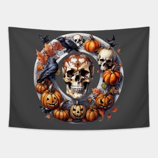 Pagan halloween skull circle Tapestry