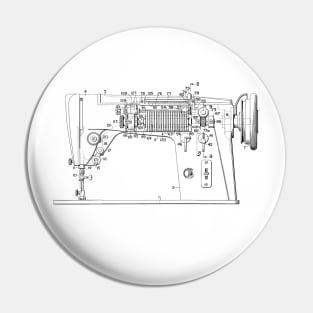 Zigzag Mechanism for Sewing Machine Vintage Patent Hand Drawing Pin