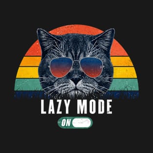 Retro Funny cat Lazy mode on 80s Chill mode Gift for Cat Lover T-Shirt