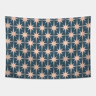 Starbursting - Atomic Age Midcentury Modern Pattern in Pale Blush and Deep Teal Tapestry