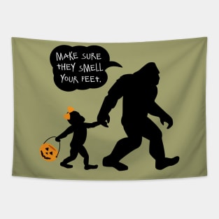 Bigfoot with Girl Child, Smell My Feet Halloween Tapestry