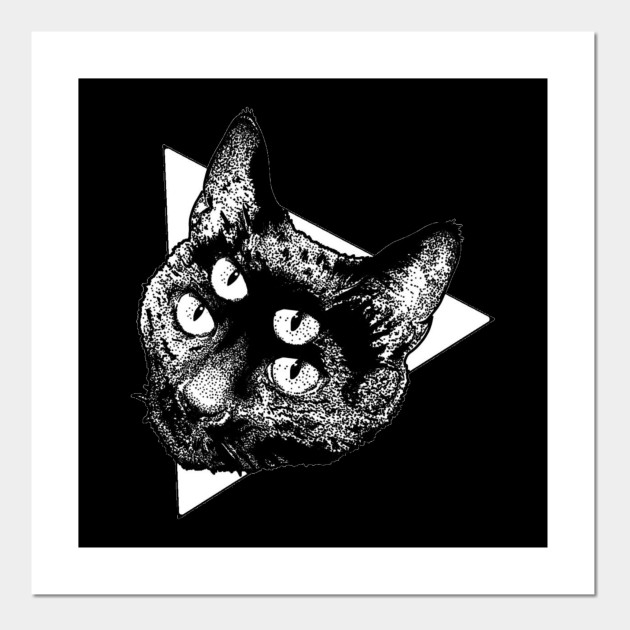 Black Cat Magic Geometric Tattoo Design Four Eyes Magical Cat
