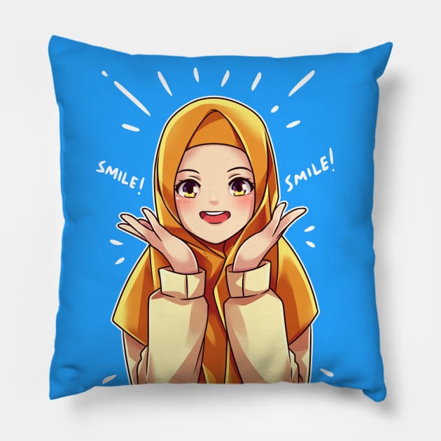 Kawaii Hijab girl smile Pillow by Aitho Studio