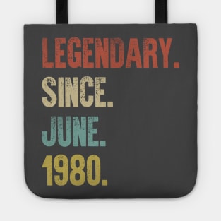 Retro Vintage 40th Birthday Legendary Since June 1980 Tote