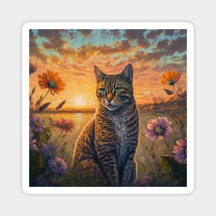 cute cat with flowers ,funny cats with flowers , cats lovers Magnet