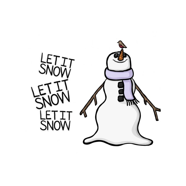 Snowman with a Robin on its Carrot Nose, Let it snow Digital Illustration by AlmightyClaire