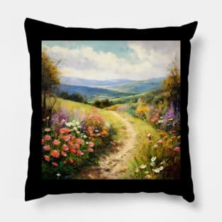 Flowering picture of a path in a field Pillow