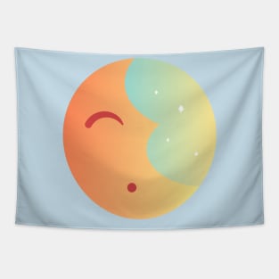 Tired Sleepy Moon In the Sky with Stars Sunrise Tapestry