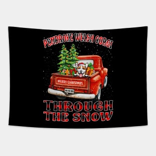 Christmas Pembroke Welsh Corgi Through The Snow Dog Santa Truck Tree Tapestry