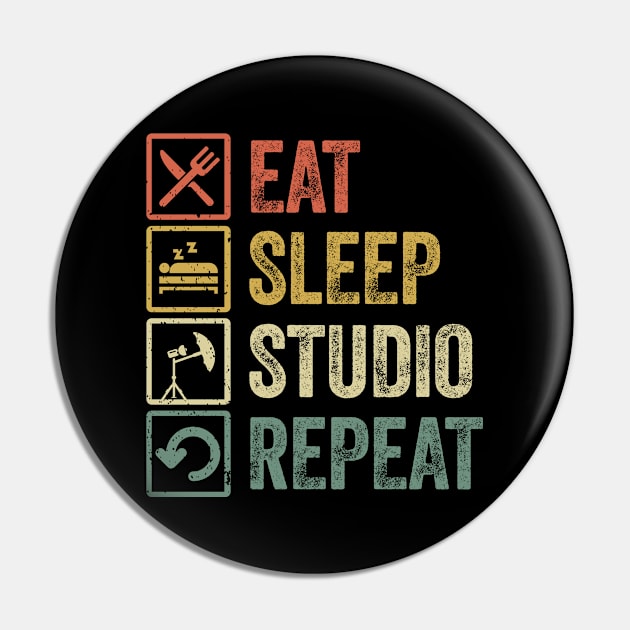 Funny eat sleep studio repeat retro vintage gift Pin by Lyume