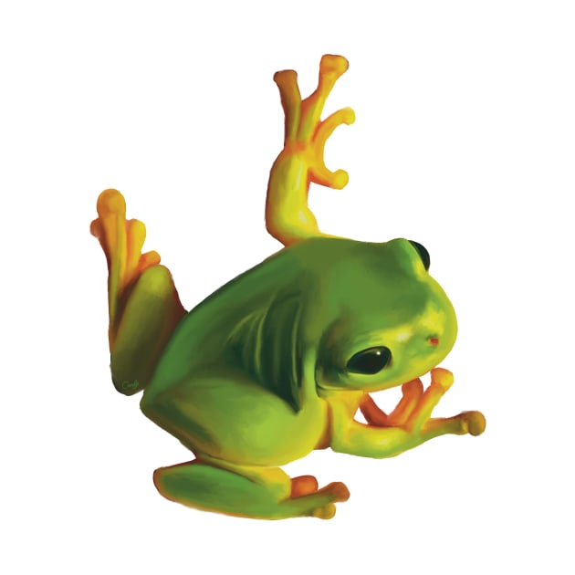 Gorgeous Green Tree Frog. Australian green frog. Cute frog illustration, realistically drawn by PlumpPlumStudio