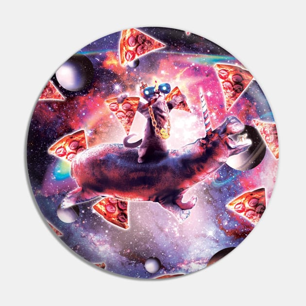 Thug Space Cat On Hippo Unicorn - Pizza Pin by Random Galaxy