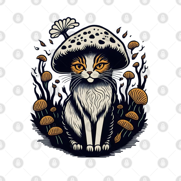 Cat With A Mushroom Hat Cottagecore by MonkeyStuff