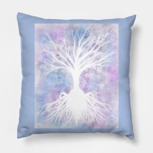 Glowing tree on purple background Pillow