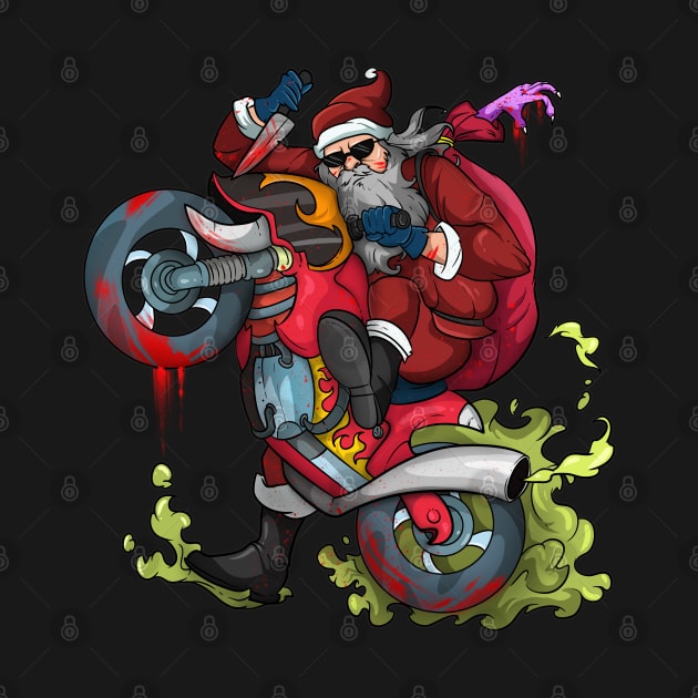 Zombie Biker Santa Motorcycle Christmas by Trendy Black Sheep