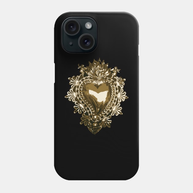 Golden sacred heart mexican handmade shinny tin ornament traditional metalwork Phone Case by T-Mex