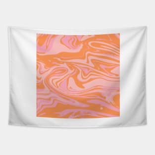 Modern Liquid Swirl Abstract Pattern Square in Retro Pink and Orange Tapestry