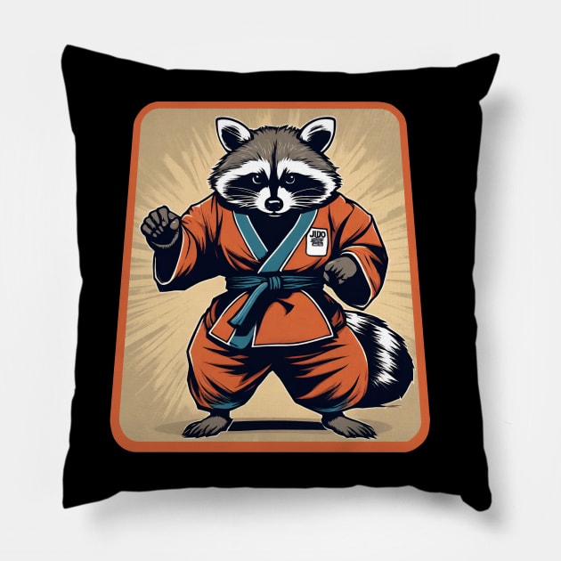 Raccoon judo Pillow by Ilustradamus