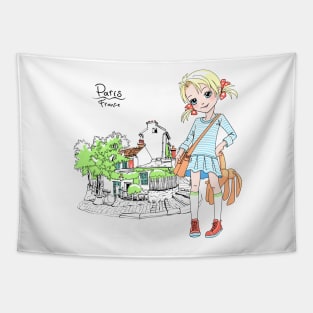 Cute girl in Paris, France Tapestry