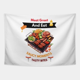 Barbecue (BBQ) filled with meat and vegetables on the grill Tapestry