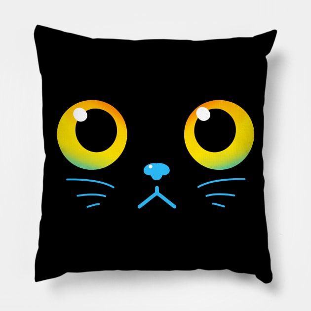 Curious Black Cat Eyes Pillow by TechraNova