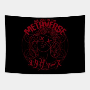 Japan Metaverse Kanji Sacred Geometry VR Headset Red Tapestry