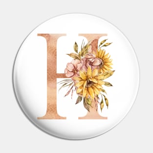 Watercolor sunflower bouquet monogram letter H Pin