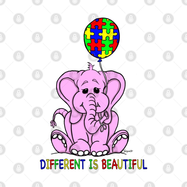 Autism Awareness Baby Pink Elephant DIFFERENT IS BEAUTIFUL by ScottyGaaDo