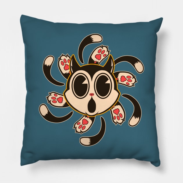 The Legend of Acid Kitty Pt. 2 - Cute Retro Trippy Kitten Cartoon Pillow by kgullholmen