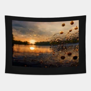 Sunset Lake Raindrops In Golden Houer Cloudscape Tapestry