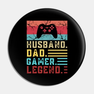 Husband Dad Gamer Legend, Vintage Gamer Dad Father’s Day Pin