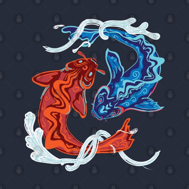 Japanese Koi Blue and Red by LusaDesign