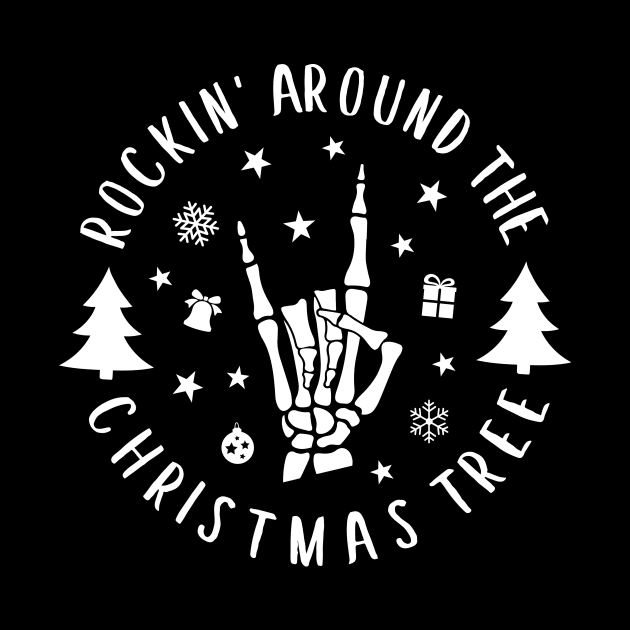 Rockin' around the christmas tree with rockin skeleton hand design by colorbyte
